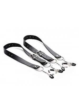 Spread Labia Spreader Straps with Clamps - Black