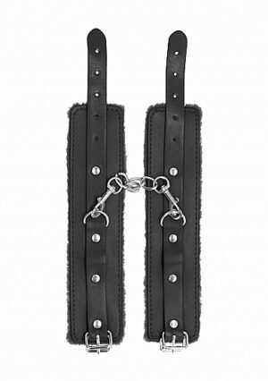 Ouch! Plush Leather Hand Cuffs - Black - Afbeelding 3