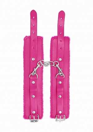 Ouch! Plush Leather Hand Cuffs - Pink - Afbeelding 3