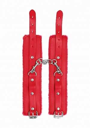 Ouch! Plush Leather Hand Cuffs - Red - Afbeelding 3