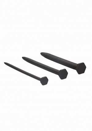 Silicone Rugged Nail Plug Set - Urethral Sounding - Black - Afbeelding 5
