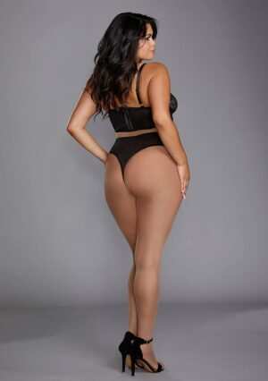 Stretch Mesh Stretch Galloon Lace Bustier - Black - 1XL - Afbeelding 4
