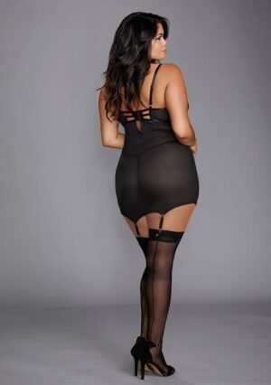 Fishnet Texture Power Mesh Garter Slip - Black - 1XL - Afbeelding 4
