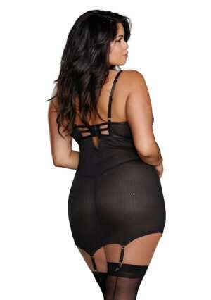 Fishnet Texture Power Mesh Garter Slip - Black - 1XL - Afbeelding 6
