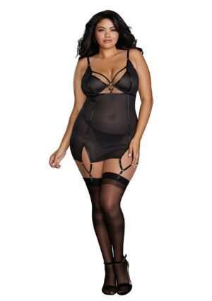 Fishnet Texture Power Mesh Garter Slip - Black - 1XL - Afbeelding 7