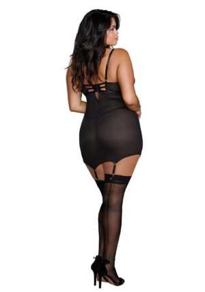 Fishnet Texture Power Mesh Garter Slip - Black - 1XL - Afbeelding 8