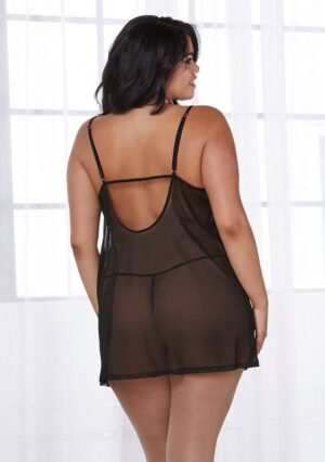 Stretch Mesh Chemise Robe Set - Black - 3XL - Afbeelding 3