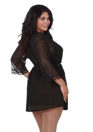 Stretch Mesh Chemise Robe Set - Black - 3XL - Afbeelding 7