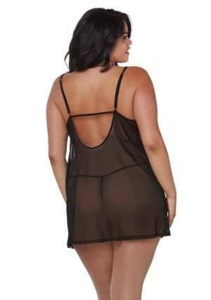 Stretch Mesh Chemise Robe Set - Black - 3XL - Afbeelding 8