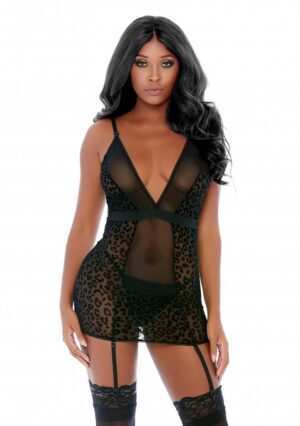 Feline Frisky Chemise Set - Black - S