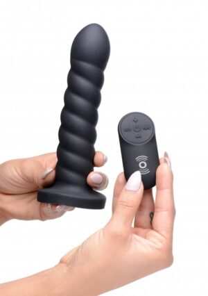 SU Supple Swirl 21x Remote Control Silicone Dildo - Black