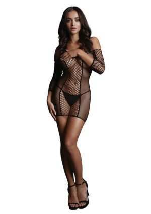 Duo Net Sleeved Mini Dress - Black - O/S - Afbeelding 3