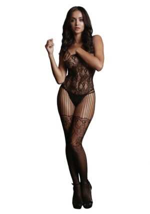 Lace and Fishnet Bodystocking - Black - O/S - Afbeelding 3