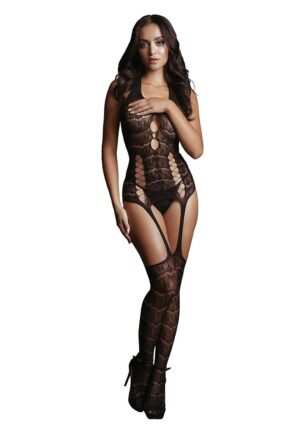 Lace Suspender Bodystocking - Black - O/S - Afbeelding 3