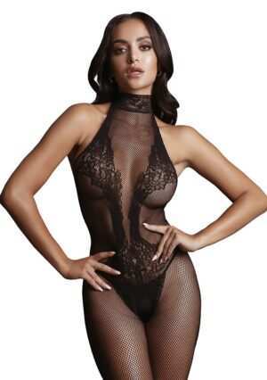 Fishnet and Lace Bodystocking - Black -  O/S