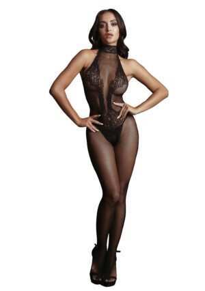 Fishnet and Lace Bodystocking - Black -  O/S - Afbeelding 3