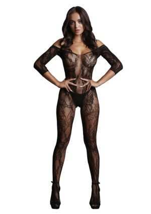 Lace Sleeved Bodystocking - Black - O/S - Afbeelding 3