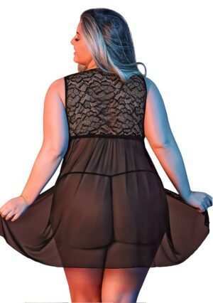 Fly Away Baby Doll & G-String Set - Black - QS - Afbeelding 5