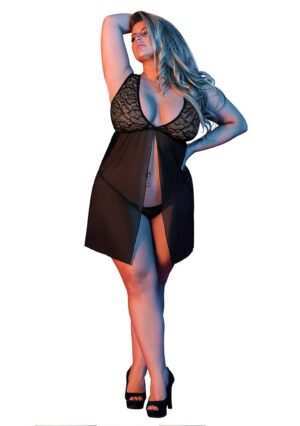 Fly Away Baby Doll & G-String Set - Black - QS - Afbeelding 7
