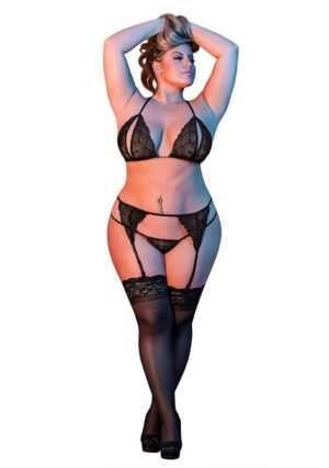 Peek-a-Boo Bra. Garter & G-Set - Black - S / M - Afbeelding 6