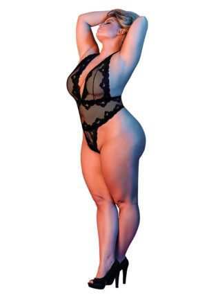 Deep Plunge Halter Teddy - Black - L/ XL - Afbeelding 7