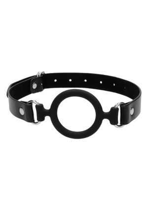 Silicone Ring Gag - With Leather Straps - Black - Afbeelding 5