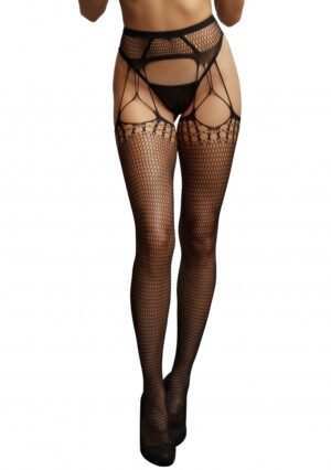 Shredded Suspender Pantyhose - Black - O/SO/S