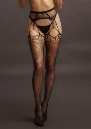 Shredded Suspender Pantyhose - Black - O/SO/S - Afbeelding 4