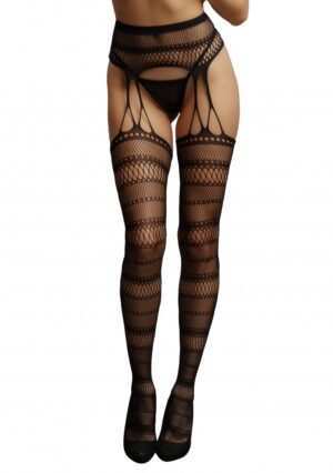 Suspender Striped Pantyhose - Black - O/SO/S