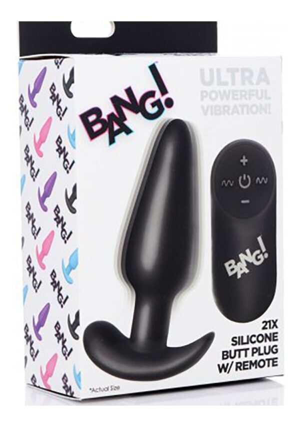 21X Vibrating Silicone Butt Plug with Remote Control - Black