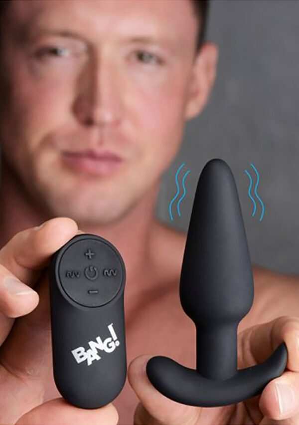 21X Vibrating Silicone Butt Plug with Remote Control - Black