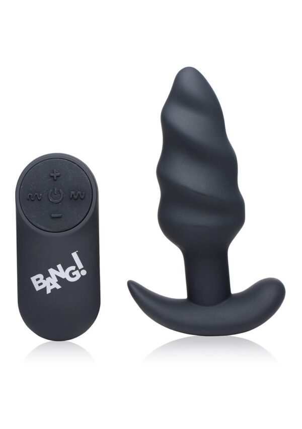 ag564 black 1.jpg 21X Vibrating Silicone Swirl Butt Plug with Remote - Black