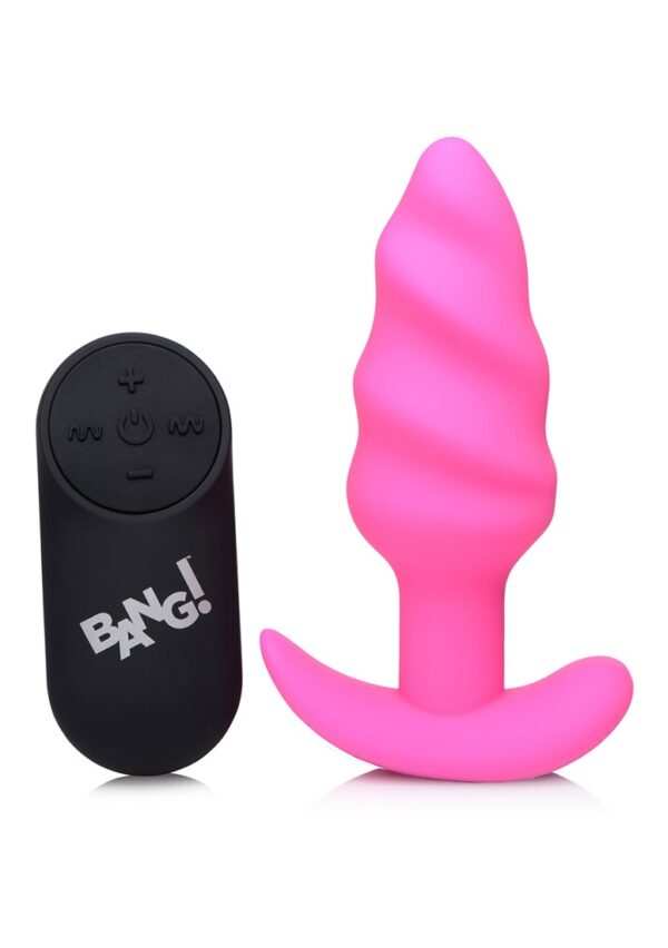 ag564 pink 1.jpg 21X Vibrating Silicone Swirl Butt Plug with Remotel - Pink