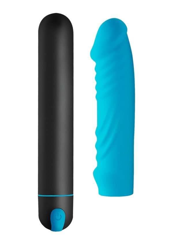 ag625 1.jpg XL Bullet & Ribbed Silicone Sleeve - Blue