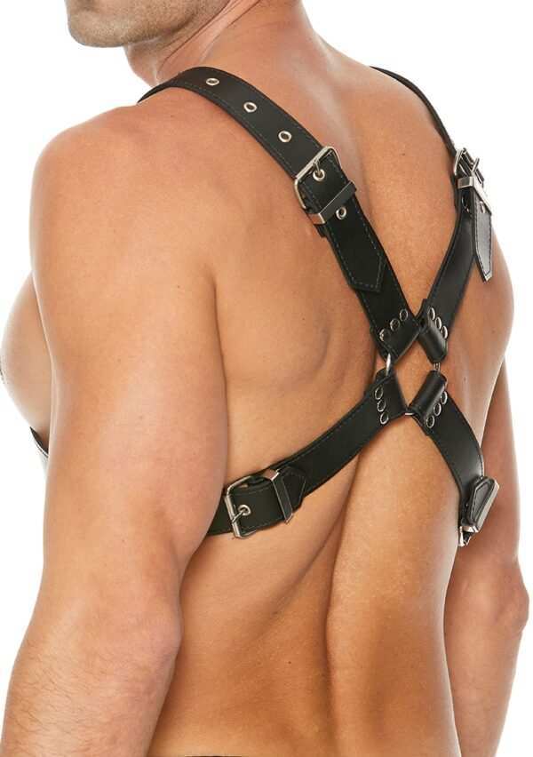Men's Large Buckle Harness - Premium Leather - Black - One Size