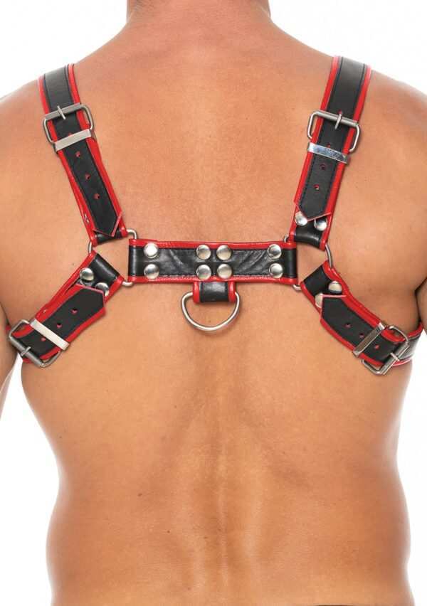 Chest Bulldog Harness - Premium Leather - Black/Red - L/XL
