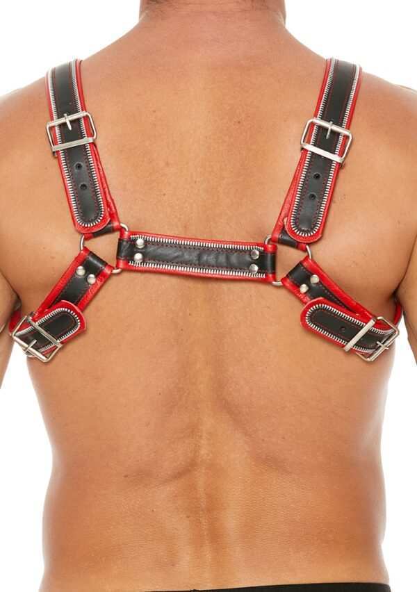 Z Series Chest Bulldog Harness - Leather - Black/Red - S/M