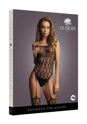 Strapless -  crotchless teddy with stockings - Black - O/S - Afbeelding 3