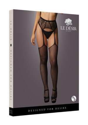 Fishnet and lace garterbelt stockings - Black - O/S - Afbeelding 3