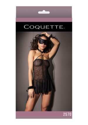 Kitty Leopard Babydoll with Cuffs & Eye Mask - Black - OS - Afbeelding 5