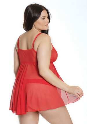 Trim Babydoll And Thong - Red - OS - Afbeelding 4
