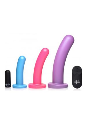 Triple Peg 28X Vibrating Silicone Dildo Set w/ Remote