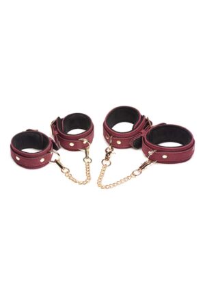 6 Piece Velvet Bondage Set Burgundy Cuffs. Collar. and Leash - Afbeelding 8