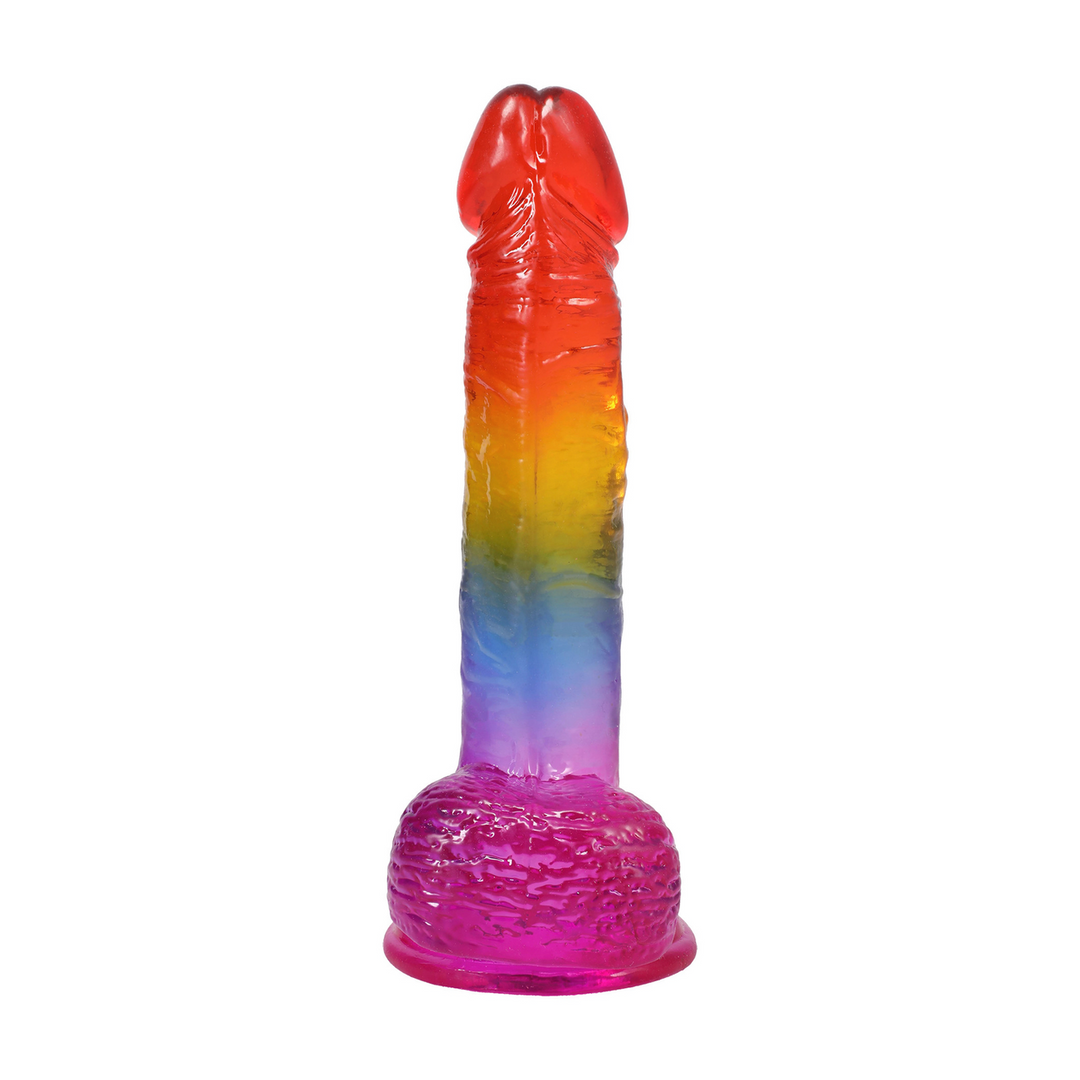 Crystal Jellies - Realistische Cock met Ballen - 8,5 / 21,6 cm - Regenboog