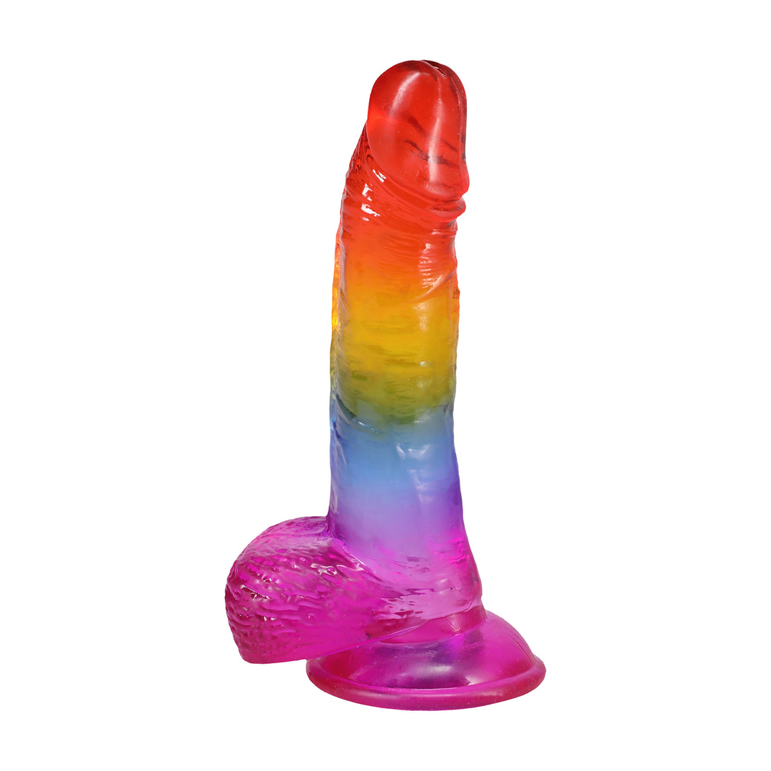 Crystal Jellies - Realistische Cock met Ballen - 8,5 / 21,6 cm - Regenboog