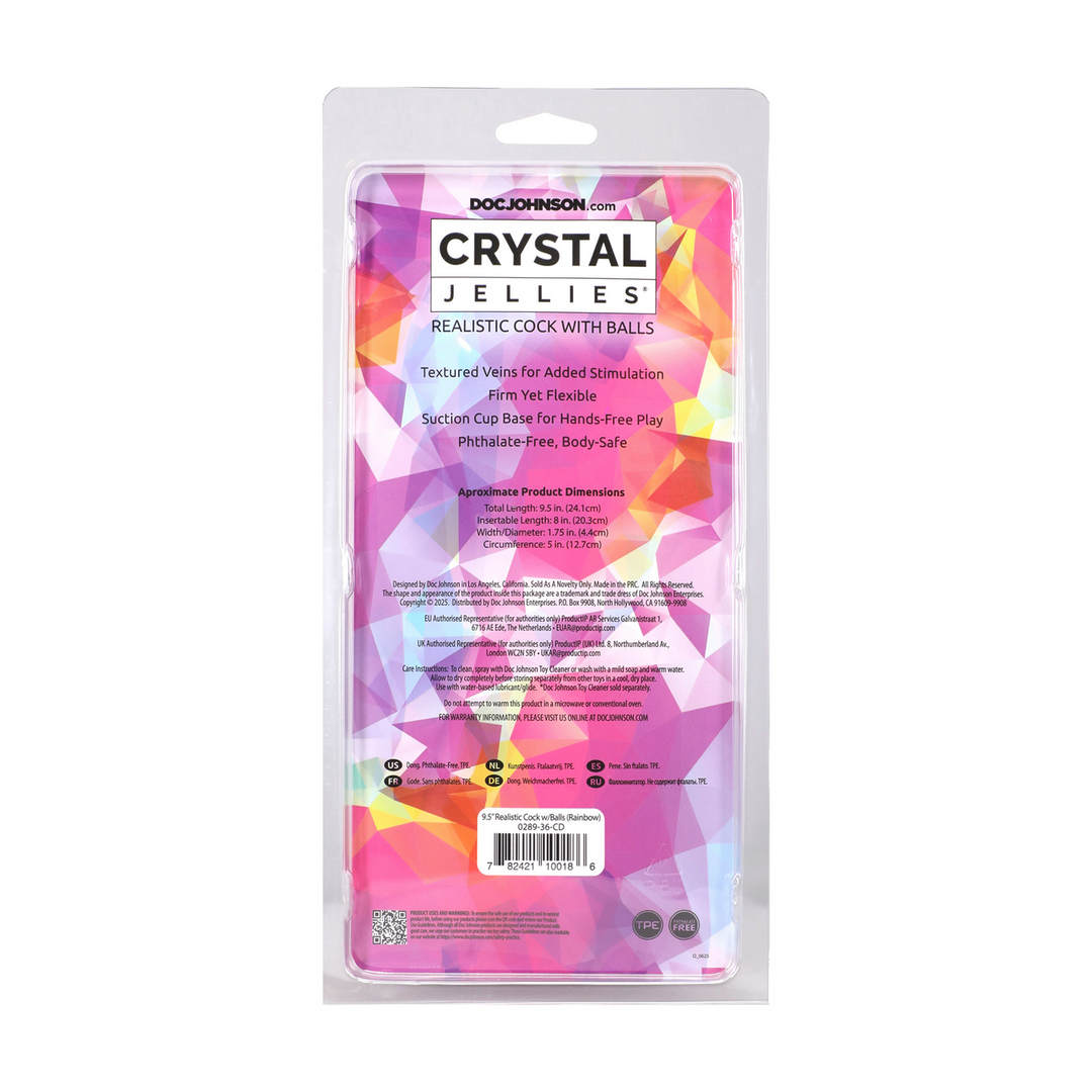 Crystal Jellies - Realistische Cock met Ballen - 9,5 / 24,1 cm - Regenboog