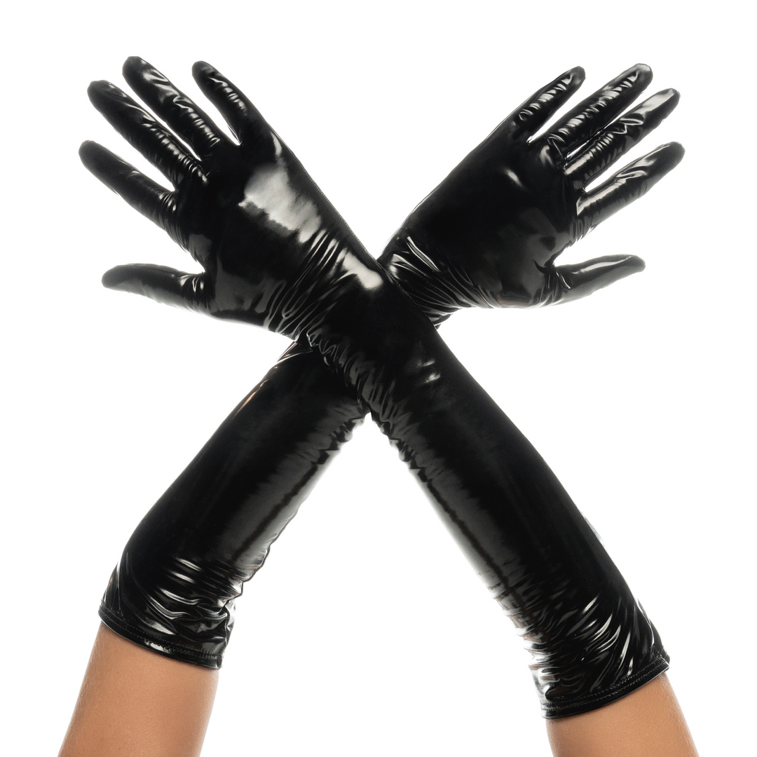 Cruella - High Gloss Gloves - L/XL - Gloss Black