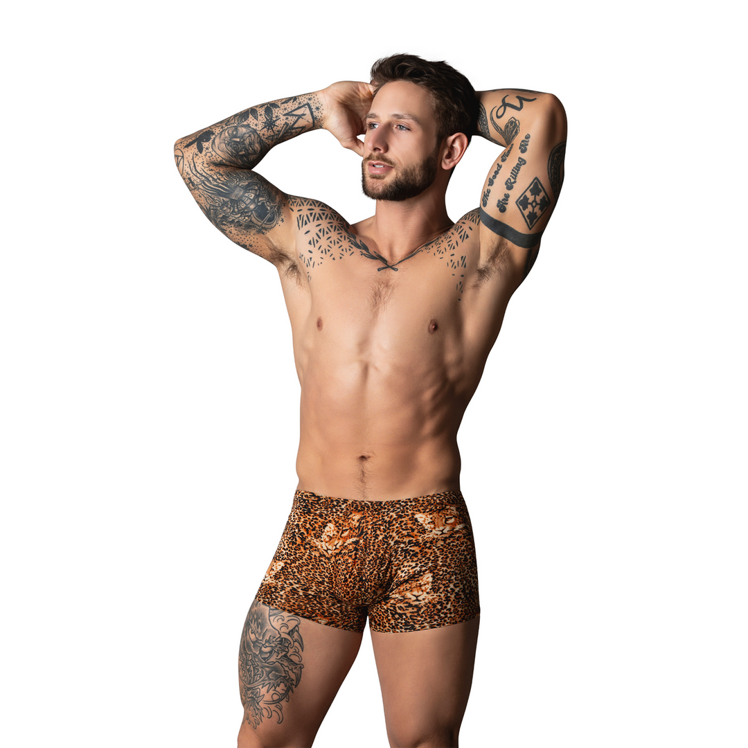 The Ultimate Duo and Boneyard - Pouch Short met Zwarte Cockring - XL - Bruin Luipaard