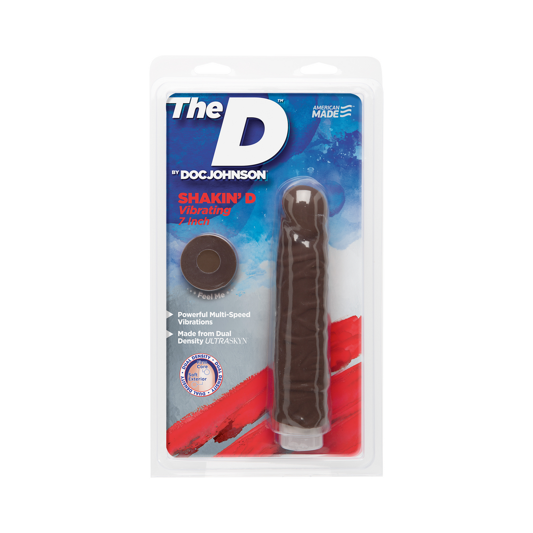 The D - Shakin' D - Vibrerende Realistische ULTRASKYN Dildo - 7 / 18 cm - Chocolade
