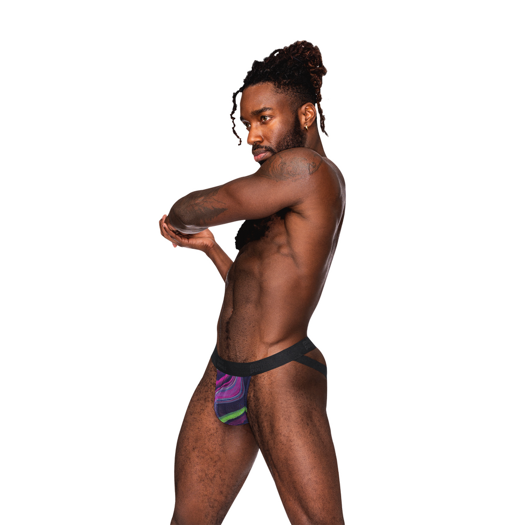 The Ultimate Duo and Boneyard - Strappy Jock met Zwarte Cockring - L/XL - Galactische Swirl